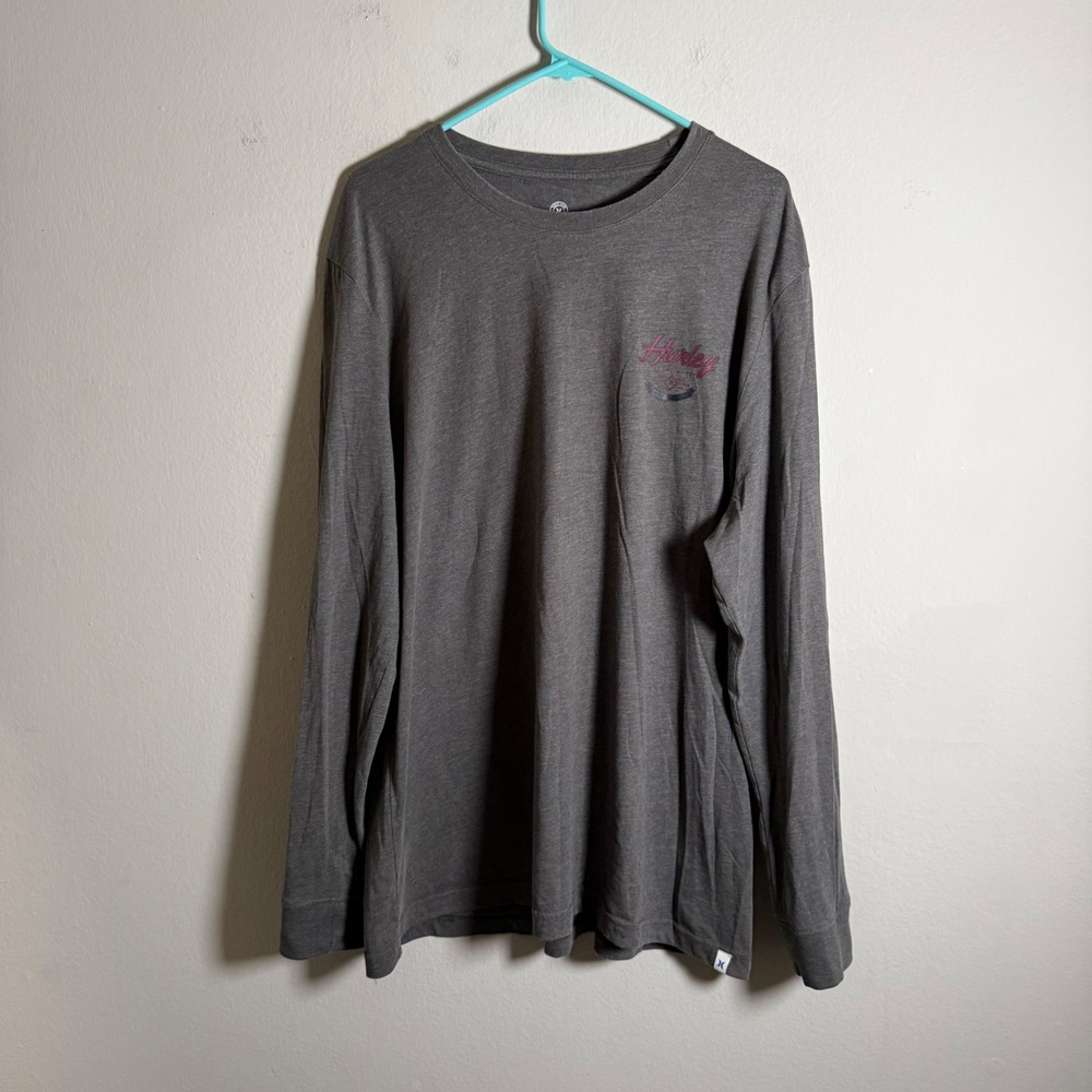 Hurley Mens XL Long Sleeve Graphic T-Shirt Charcoal Heather Grey Back Crest Logo